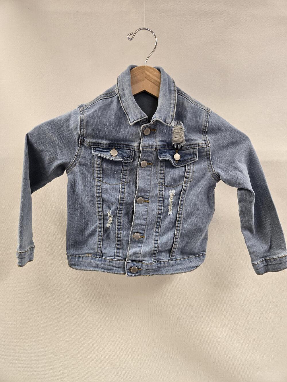 Shein Jacket Girls 6Y Blue Denim Distressed Jean Button Up Pockets Youth Kids